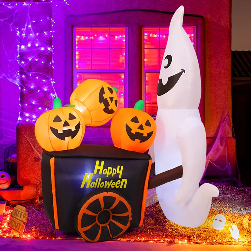 Inflable de Halloween con carrito de calabaza y luces LED - imagen 2