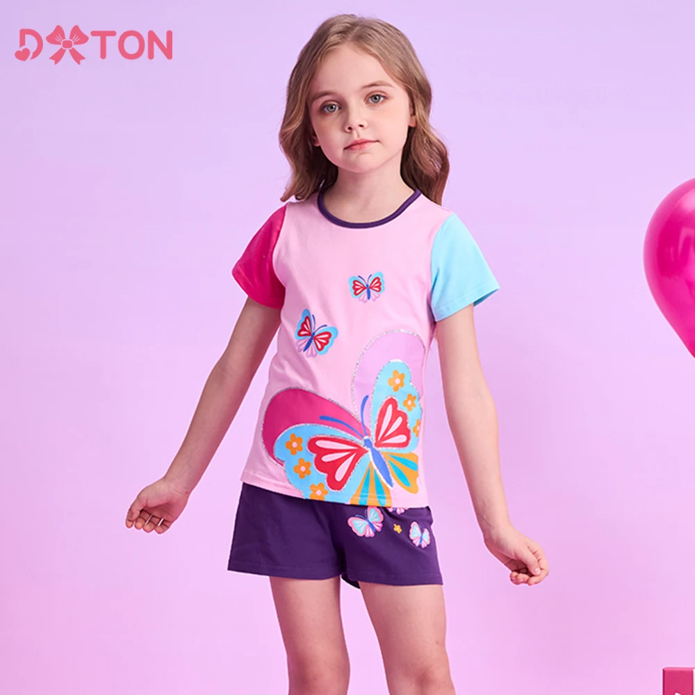 DXTON Conjunto de verano para niña con blusa y shorts de mariposas