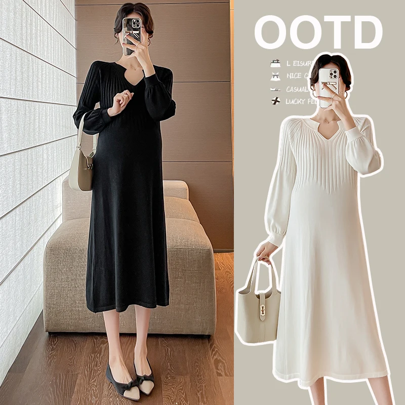 Vestido de punto premamá holgado otoño invierno – recto elegante - imagen 2