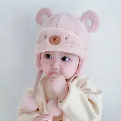 Gorro calentito con pompón para niños – Protección de oídos en invierno
