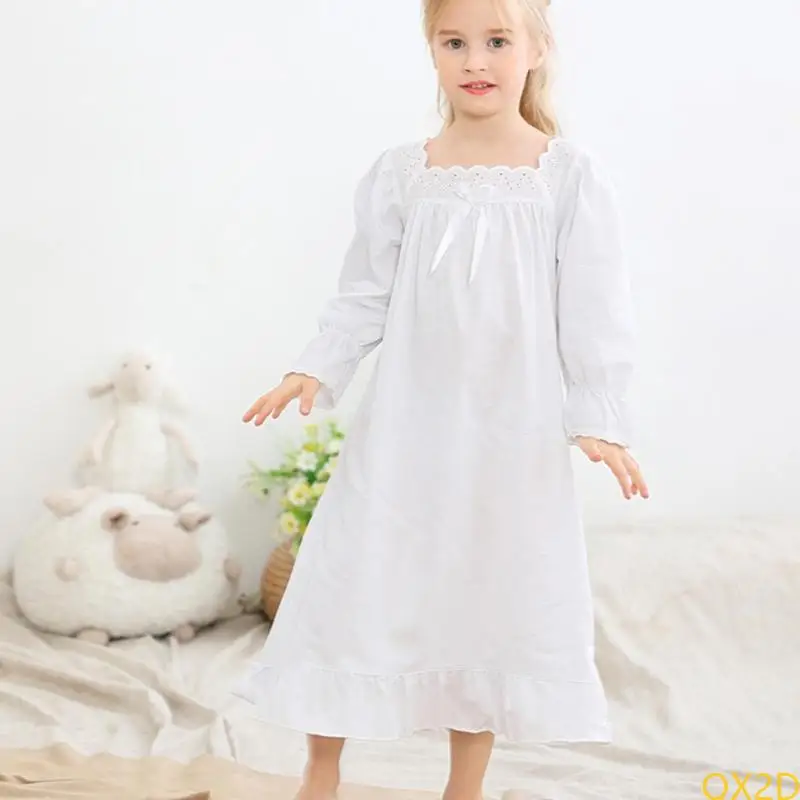 Camisón princesa blanco con lazo y manga larga