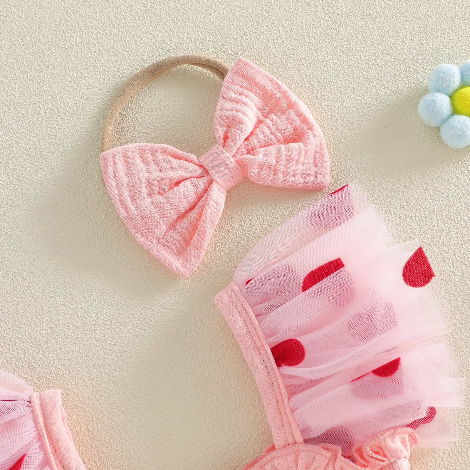 Conjunto bebé niña vestido de tul con diadema lazo corazón - imagen 3