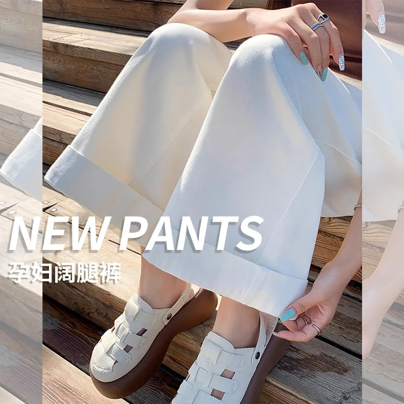 Pantalones maternidad pierna ancha holgados cintura elástica verano - imagen 3