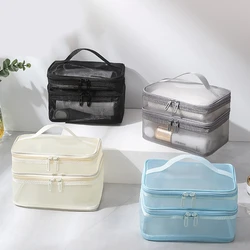 Bolsa de aseo transparente plegable para viaje con cierre tipo malla