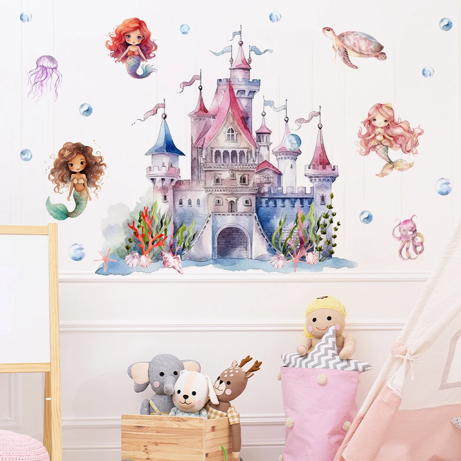 Vinilo decorativo submarino del castillo de sirena infantil - imagen 3