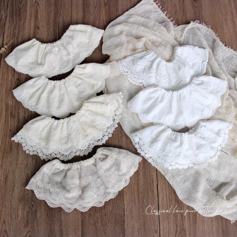 Babero elástico vintage bordado francés para niñas con encaje - imagen 3