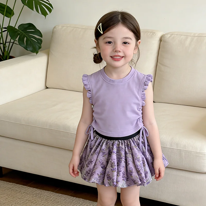 Conjunto estampado floral de camiseta y falda capullo para niña