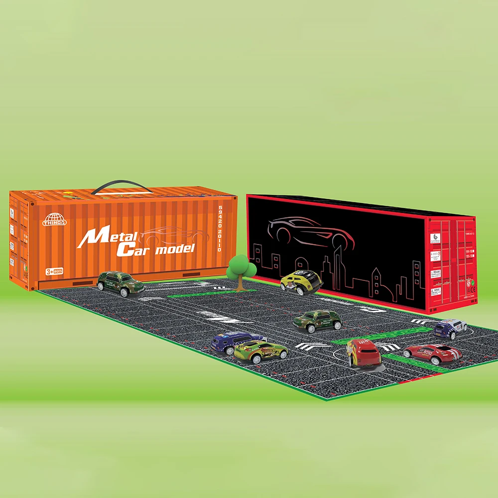 Mini coches de inercia en tonos rojo y naranja