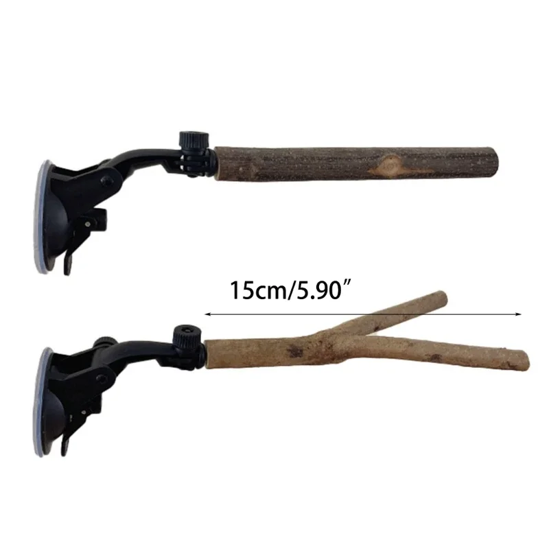 Percha para loros de madera con ventosa y soporte para jaula - imagen 3