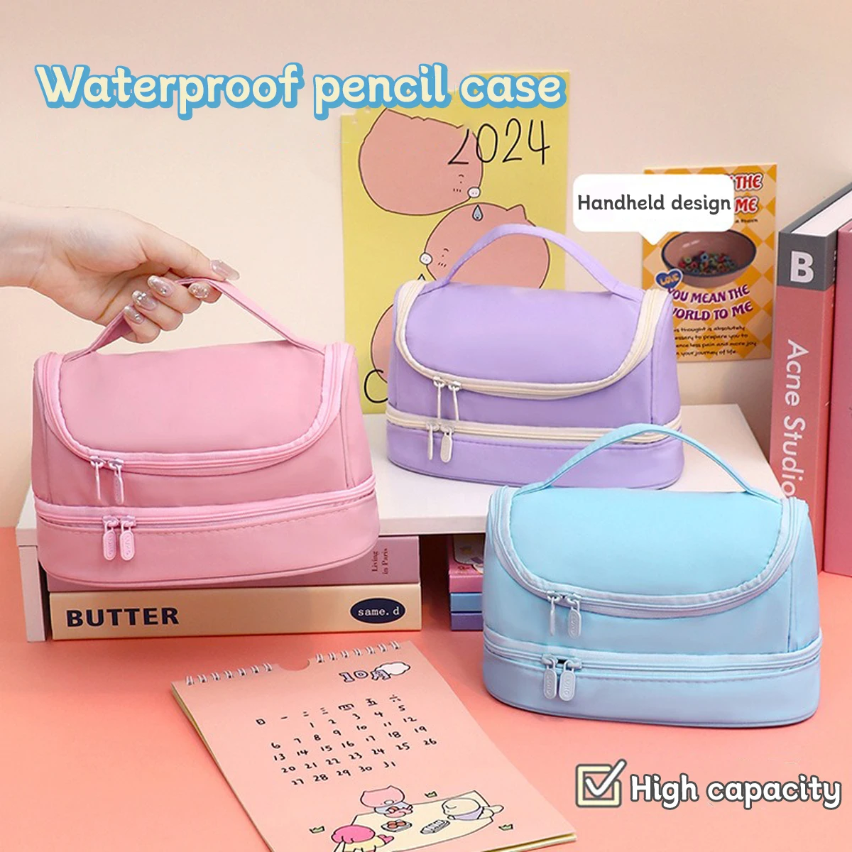 Estuche escolar impermeable grande color macarrón para niños - imagen 4