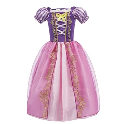 Vestido de princesa para niña rosa y morado con cintura ajustada