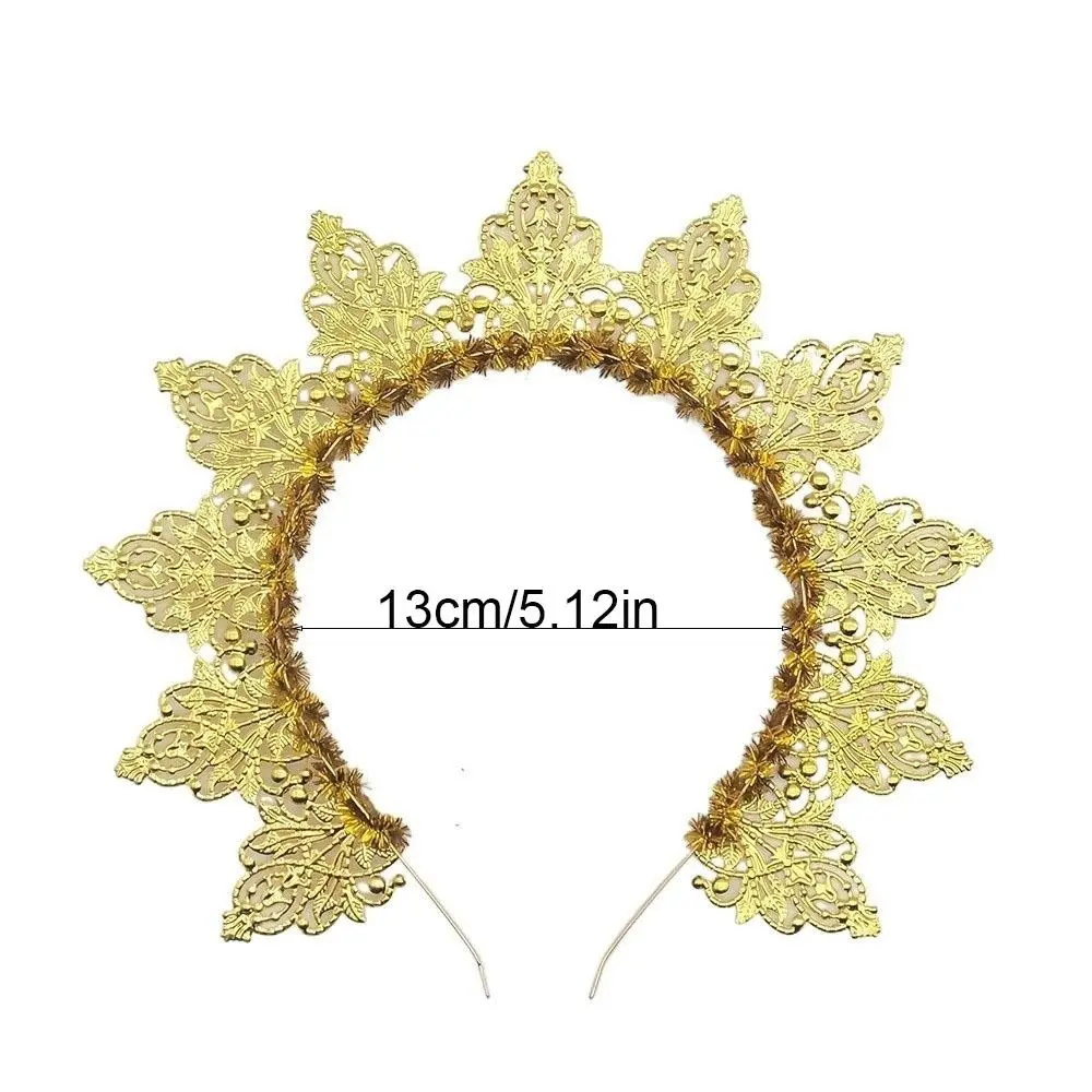 Diadema de flores para niña dorada estilo halo de diosa - imagen 3