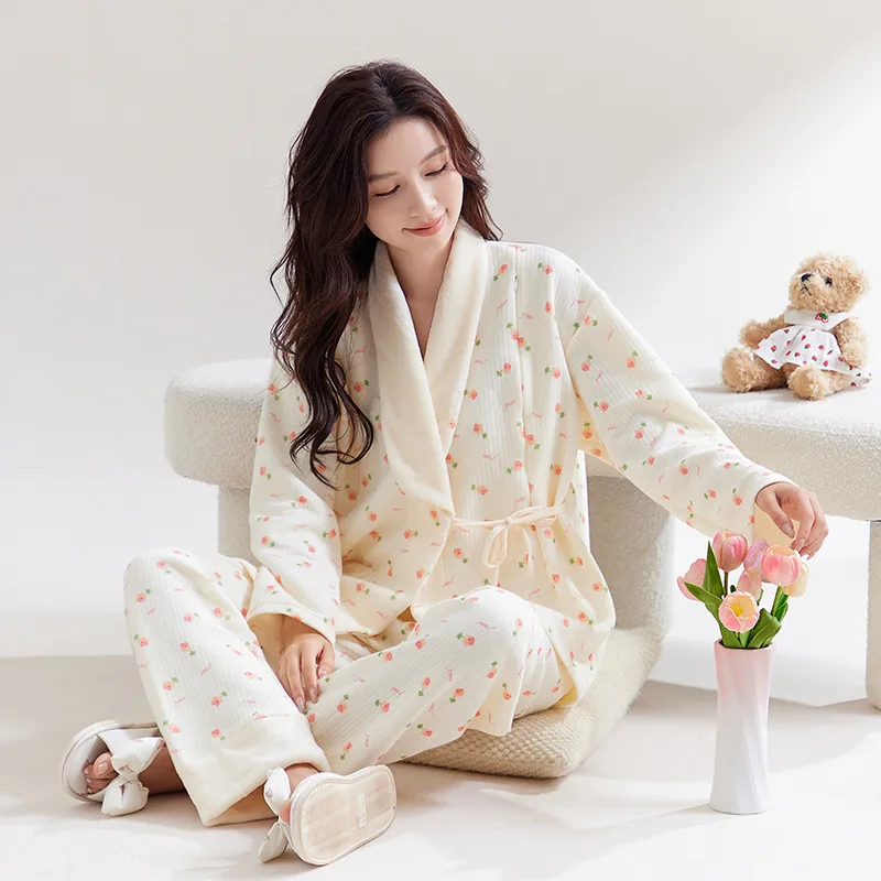 Pijamas de lactancia de algodón acolchado para otoño invierno - imagen 3