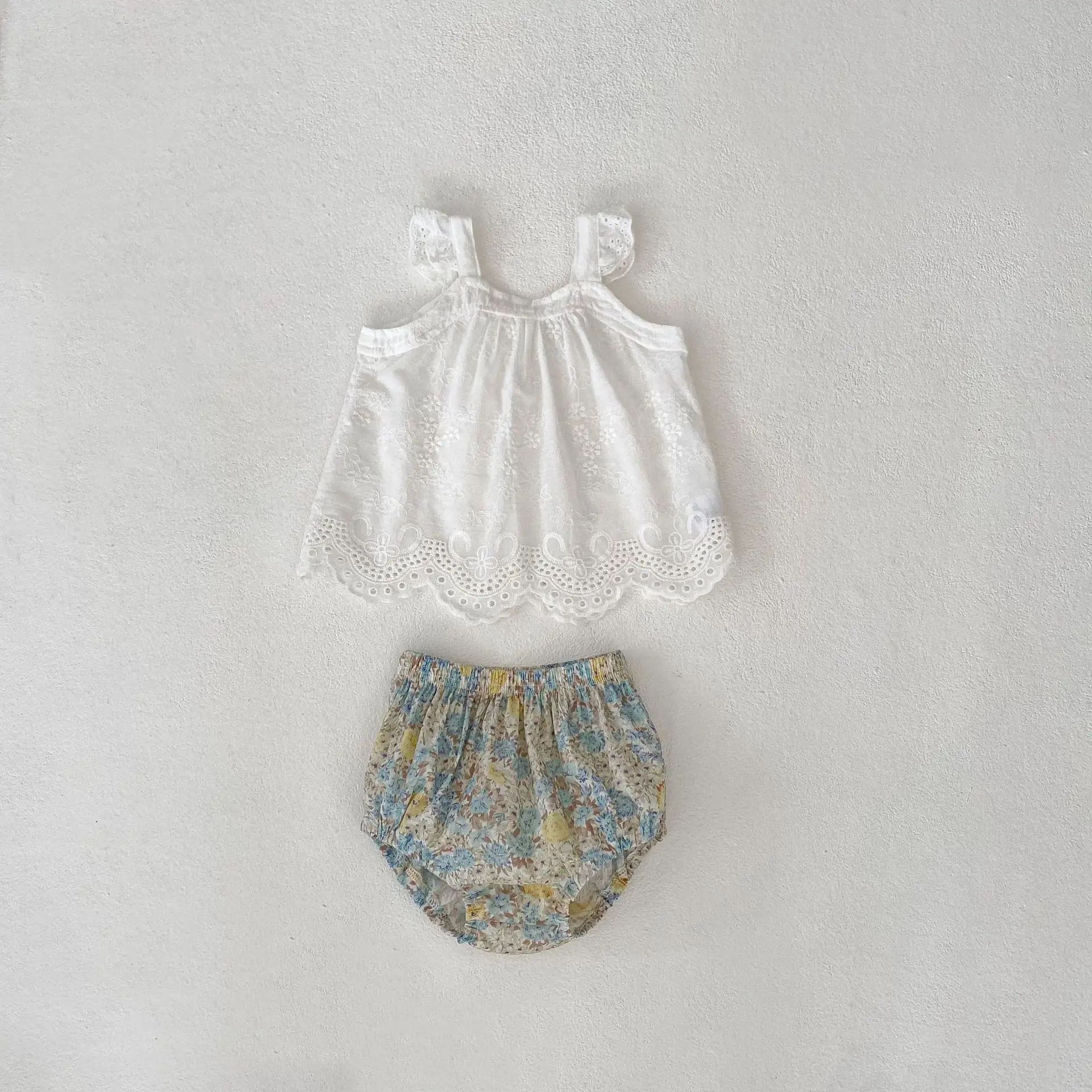 Milangel conjunto de verano para niña con volantes y shorts florales - imagen 2