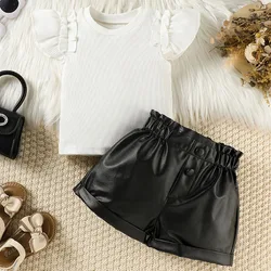 Conjunto de verano para niña blanco: top y pantalón corto