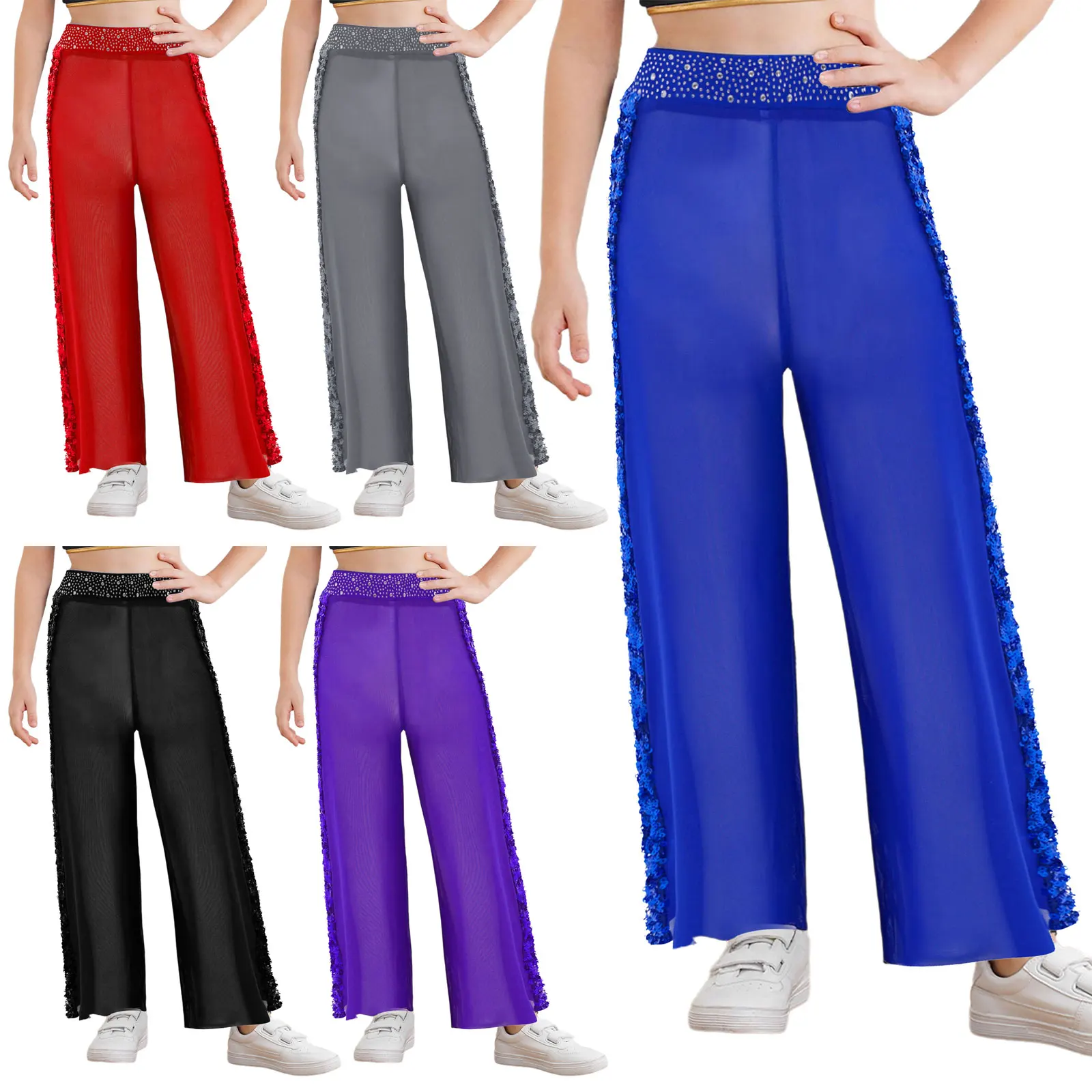 Pantalones de baile jazz para pierna ancha con cintura elástica - imagen 4
