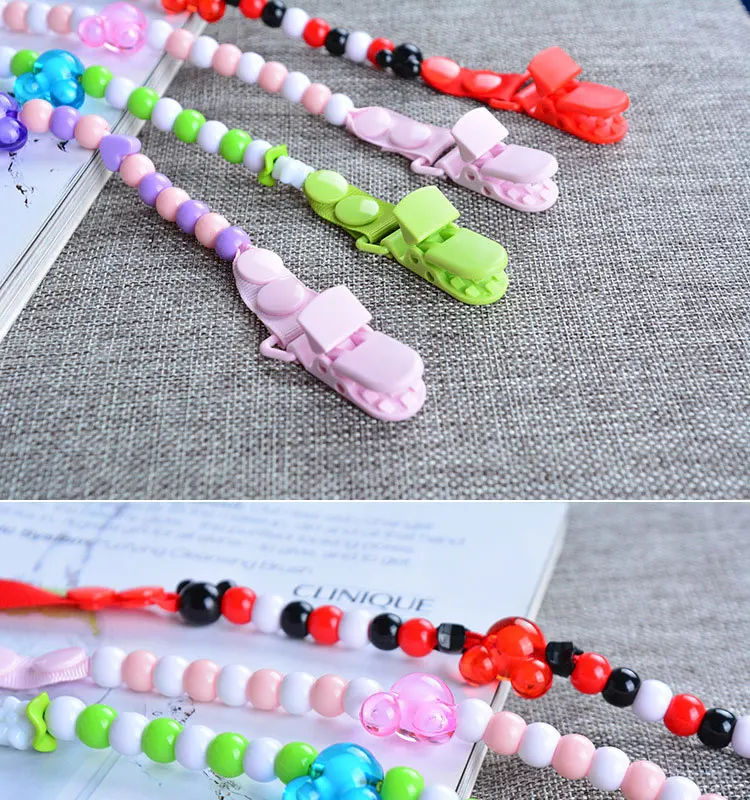 Clip de cadena para chupete de bebé con cuentas de colores