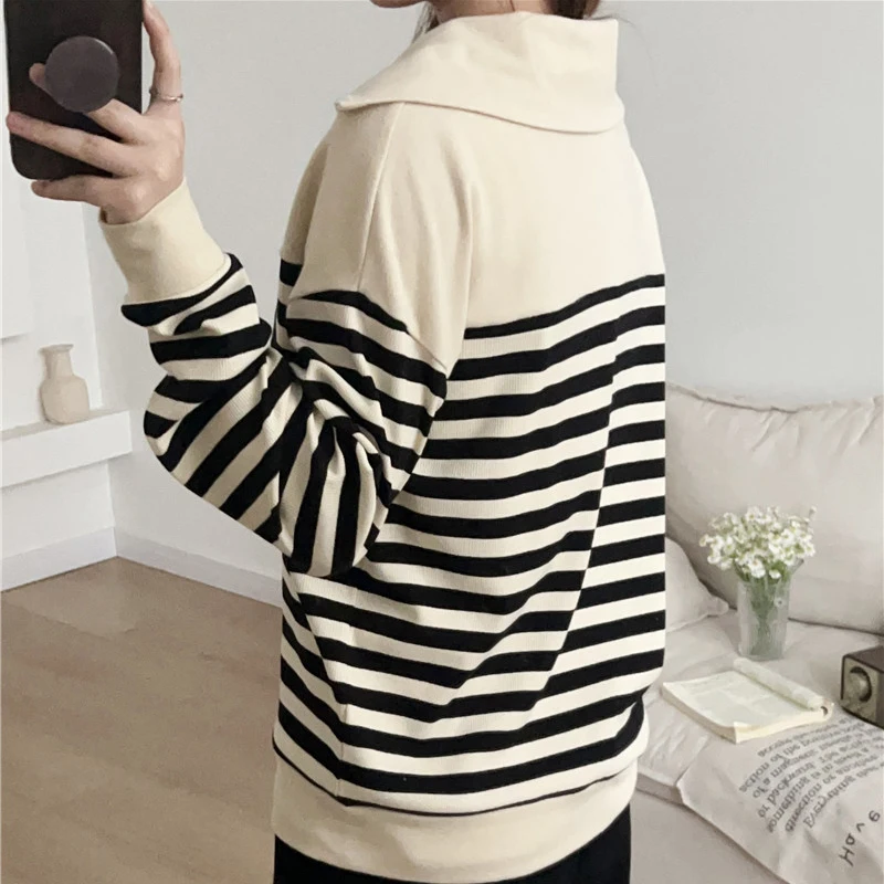 Blusa de lactancia en algodón a rayas, manga larga - imagen 4