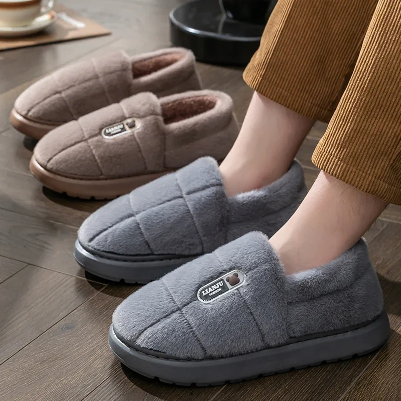 Zapatillas de invierno antideslizantes de felpa para hombre, cálidas - imagen 4