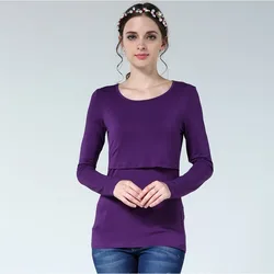 Camiseta de lactancia de manga larga con cuello redondo lifting