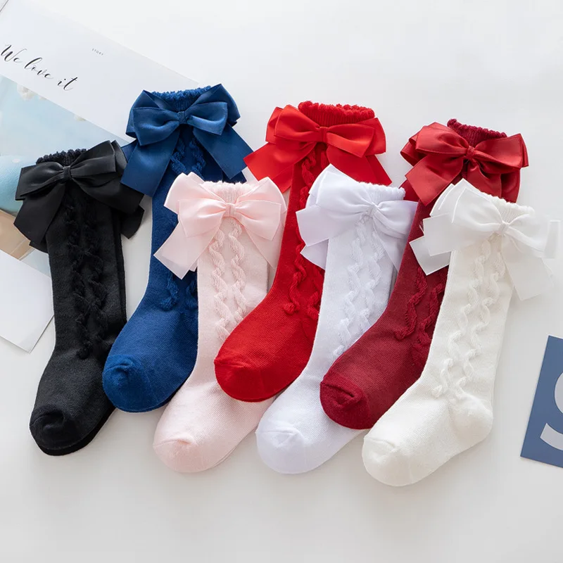 Calcetines largos de invierno para niñas con lazo – Suaves 0-5 años