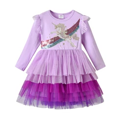 DXTON Vestido de princesa para niña en algodón con lentejuelas
