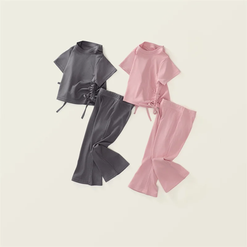 Conjunto de verano para niña con camiseta lisa y pantalón acampanado - imagen 4