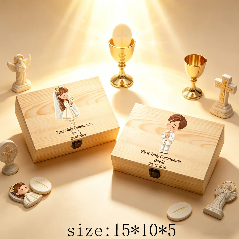 Caja de recuerdos personalizada de madera para Primera Comunión