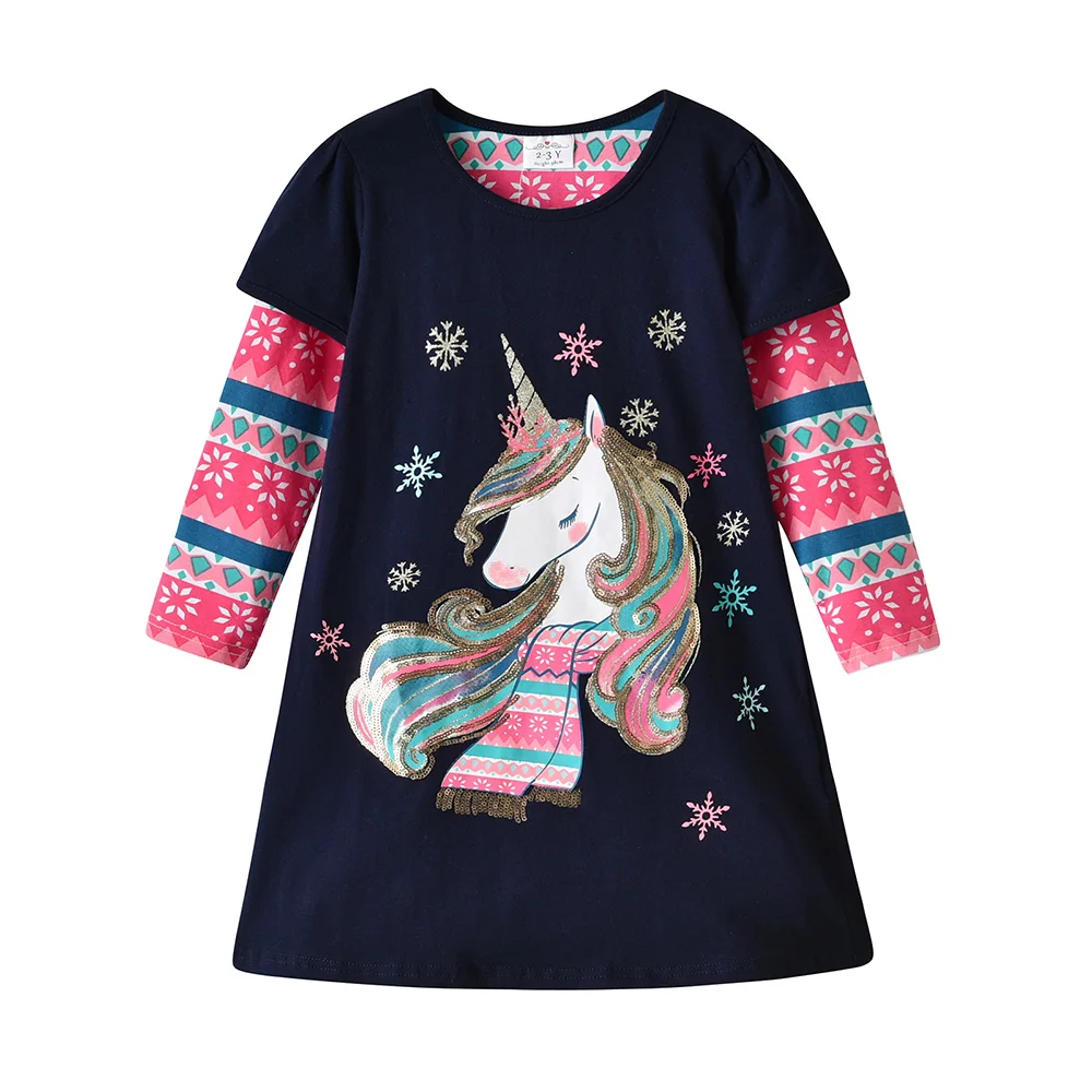Vestido azul con diseño de unicornio y arcoíris