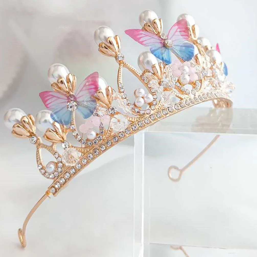 Corona de princesa artesanal con perlas y mariposa - Tiaras para niñas - imagen 5