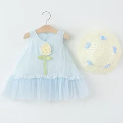 Vestido de verano sin mangas para niña con sombrero de flores