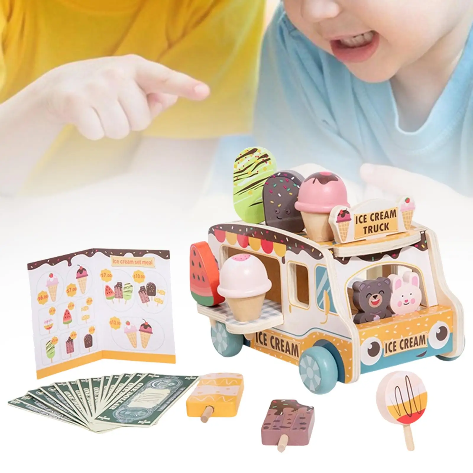 Carrito de helados de madera para juego de imitación - imagen 4
