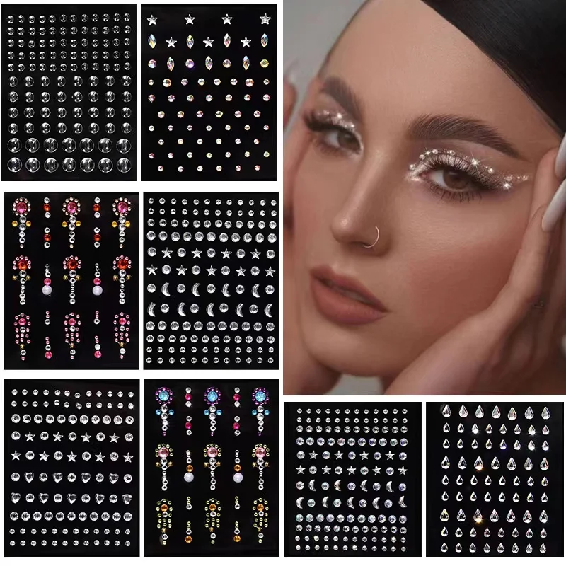 Pegatinas de diamantes para maquillaje facial y de ojos – cristal - imagen 2