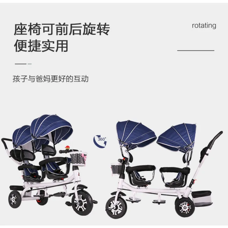 Triciclo doble bebé de año convertible en cochecito bicicleta niños - imagen 2