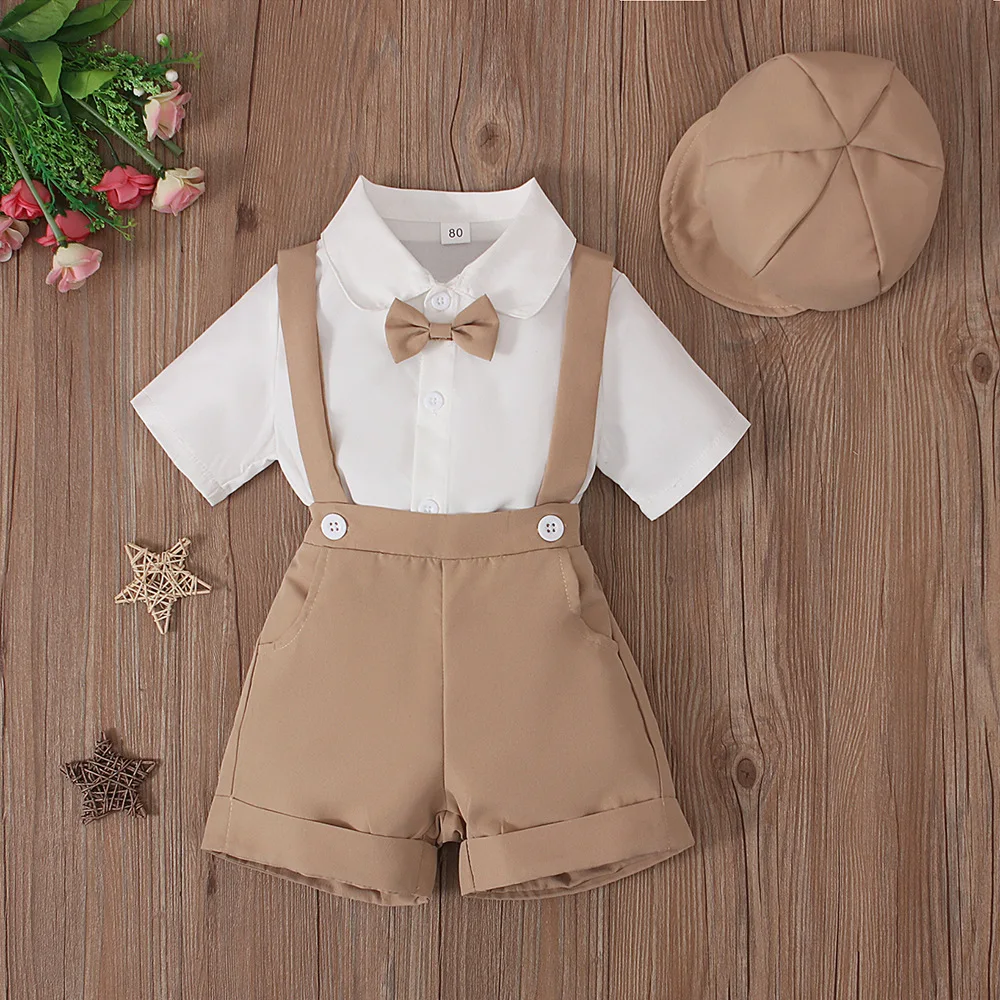 Conjunto verano niño con camiseta pantalón corto gorra algodón corbata - imagen 2