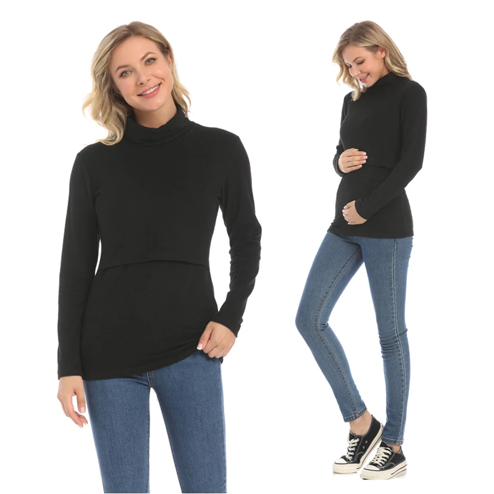 Camiseta de lactancia algodón cuello alto – Manga larga premamá - imagen 3