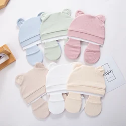 Gorro algodón bebé orejas de oso mitones – Set fotos recién nacido