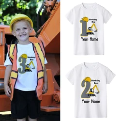 Camiseta personalizada con nombre y excavadora para cumpleaños de niño
