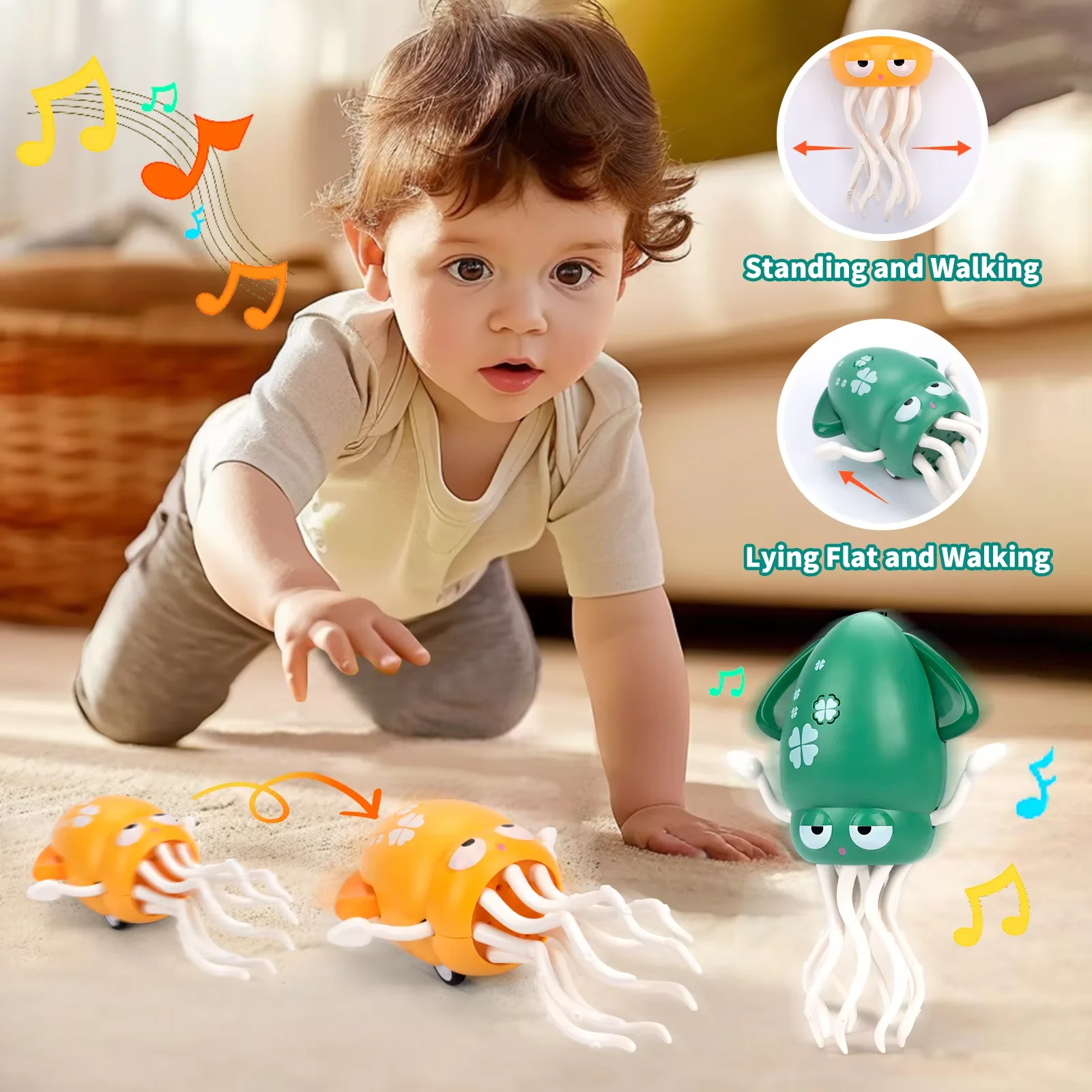 Babyspeelgoed Juguete de arrastre pulpo que baila con luces y música - imagen 3