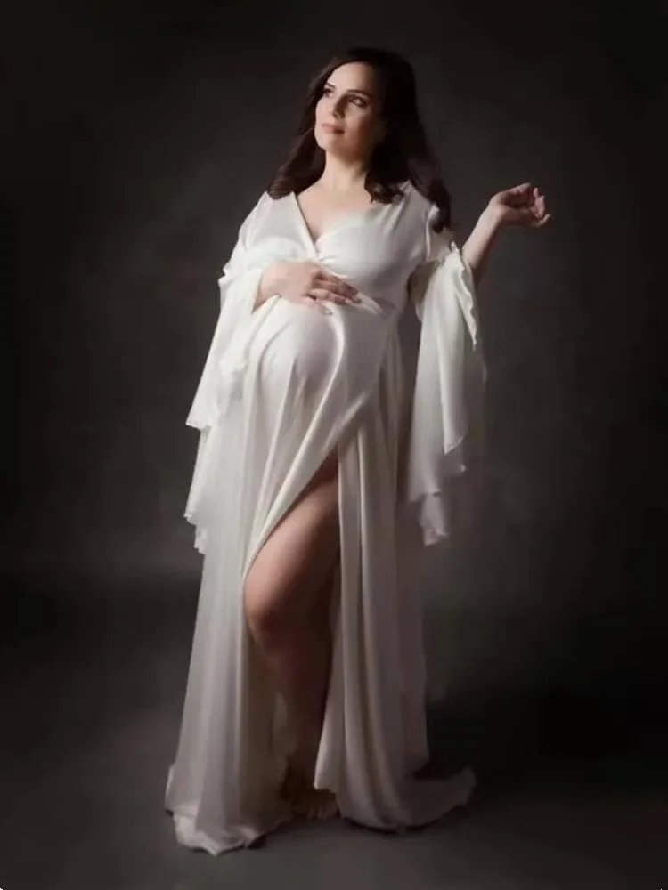 Vestido de maternidad con cuello en V para sesión fotográfica - imagen 5