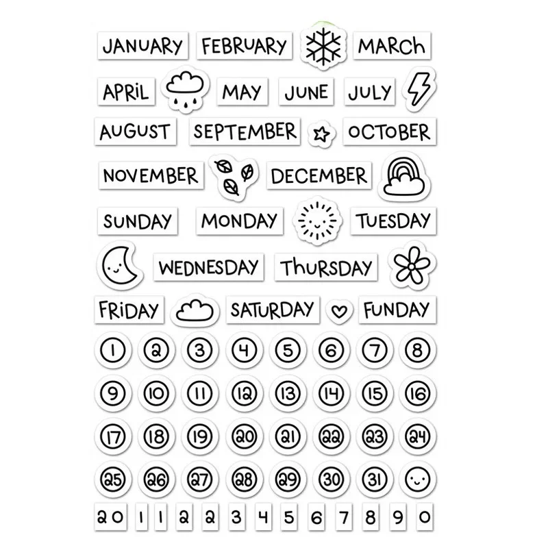 Sello infantil transparente para fecha, mes y meteorología creativa