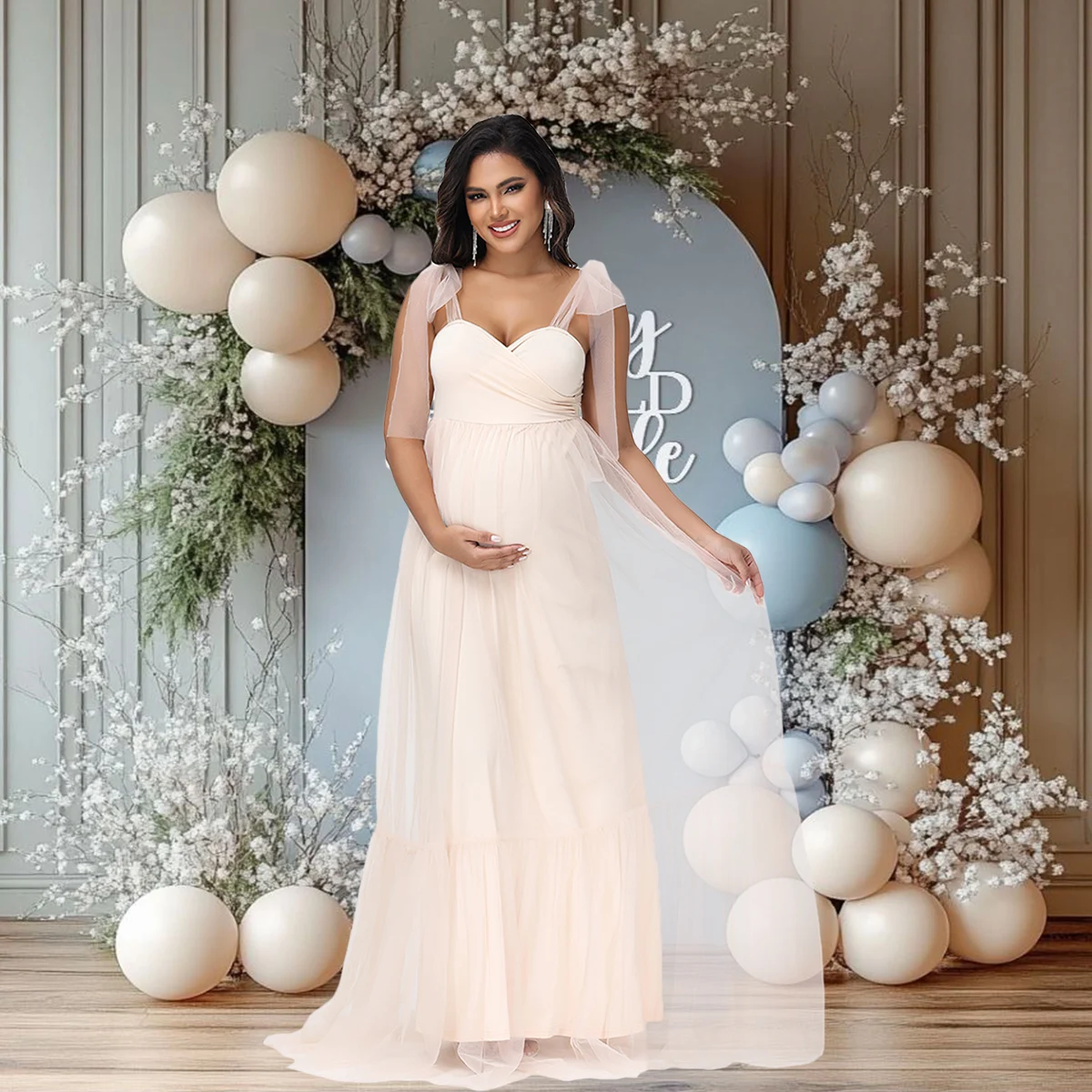 Vestido de maternidad sin mangas de tul para sesión de fotos de verano - imagen 2