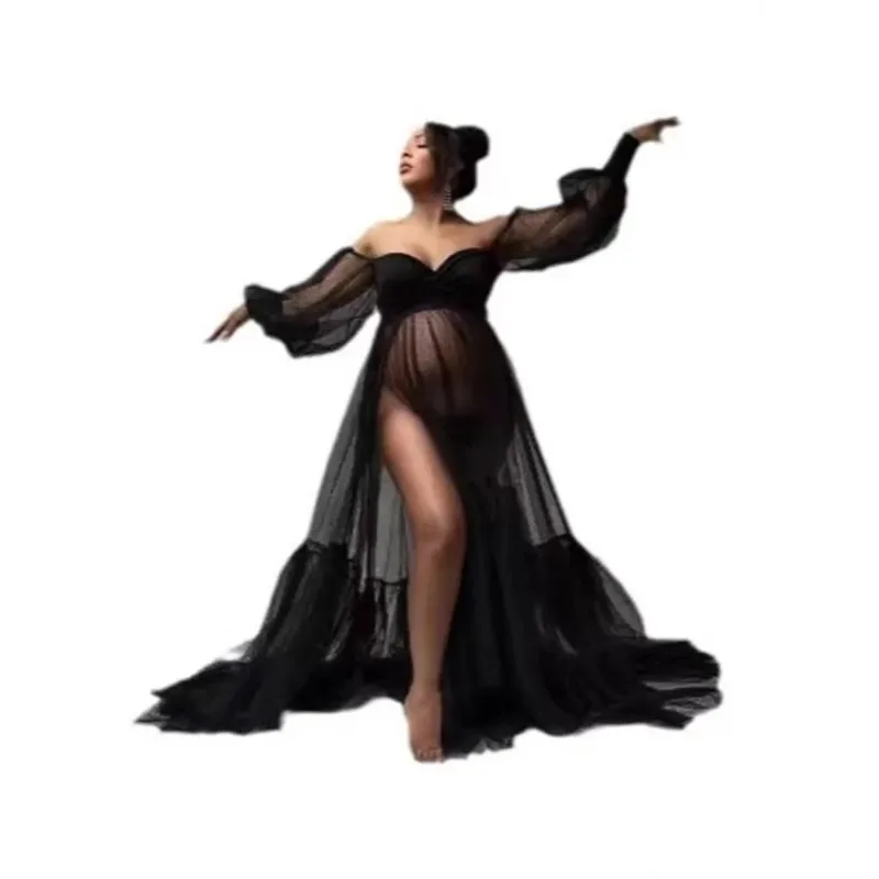 Vestido maternidad suave para sesión de fotos con abertura V