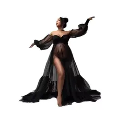 Vestido maternidad suave para sesión de fotos con abertura V