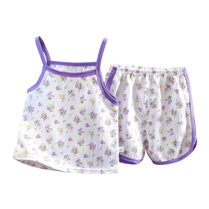 Conjunto de pantalones cortos verano para niña floral transpirable - imagen 4