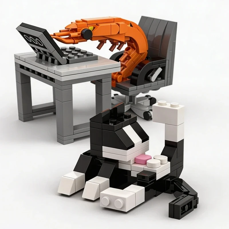 Bloques de construcción MOC de animales: camarones y gatos DIY