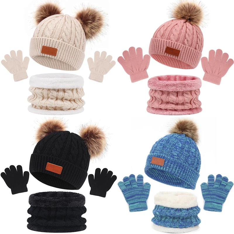 Gorros de invierno para bebé con color sólido, bufanda y guantes - imagen 4
