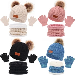 Gorros de invierno para bebé con color sólido, bufanda y guantes