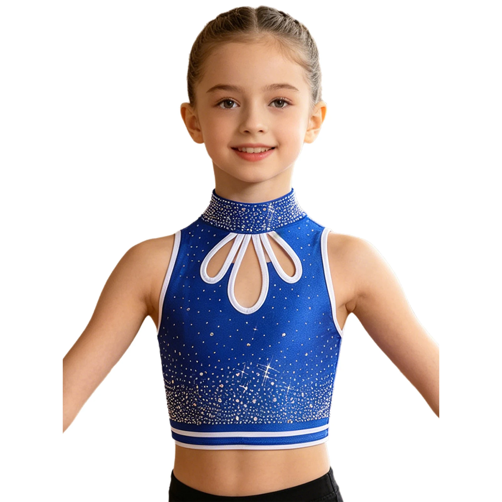 Top corto de ballet para niña con pedrería, sin mangas - imagen 3