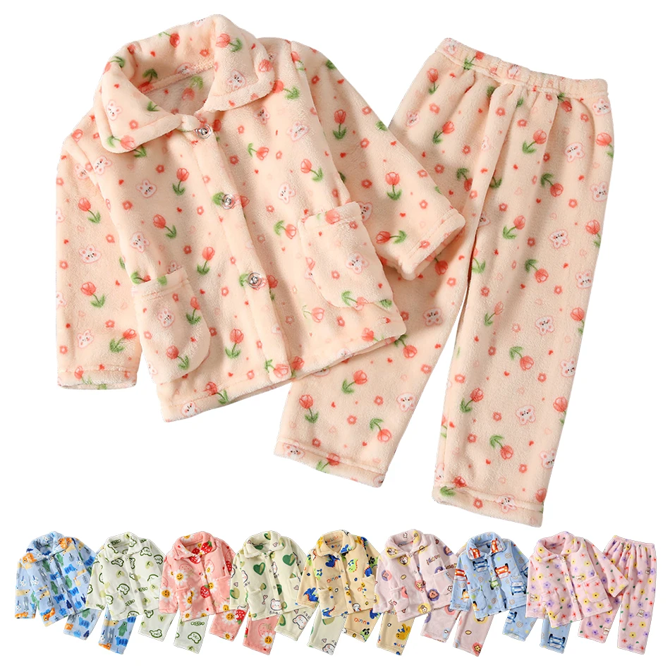 Pijamas de franela Coral manga larga con dibujos animados para invierno - imagen 3
